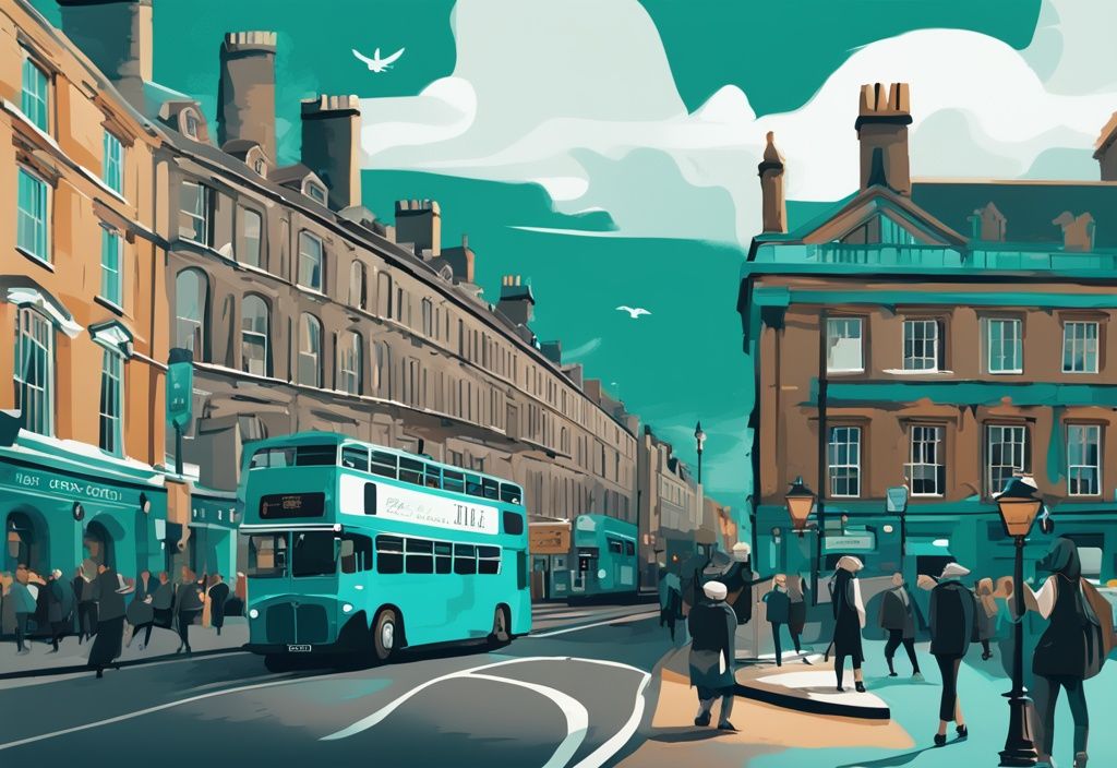 Ilustración digital moderna en tonos teal que muestra un itinerario rápido por Dublín en 4 días, destacando atracciones icónicas como Trinity College, Temple Bar, Dublin Castle y Guinness Storehouse.