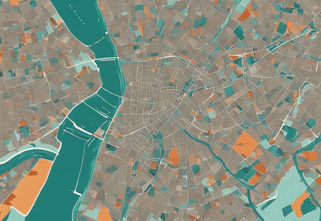 Mapa digital moderno de Dublín con colores vivos, destacando las diferentes zonas de dublin zonas en tonos de teal.