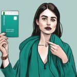 Ilustración digital moderna con tema de color teal, mostrando a una persona sosteniendo una tarjeta NIE española y una guía de viaje a Irlanda, destacando la pregunta: puedo viajar a Irlanda con NIE español.