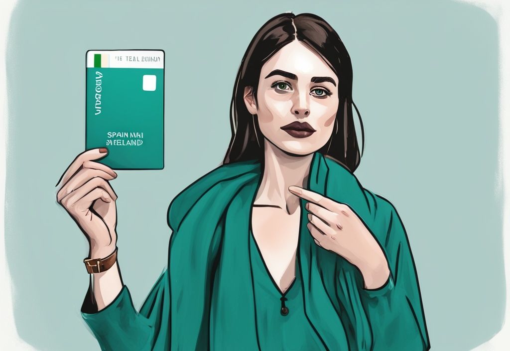 Ilustración digital moderna con tema de color teal, mostrando a una persona sosteniendo una tarjeta NIE española y una guía de viaje a Irlanda, destacando la pregunta: puedo viajar a Irlanda con NIE español.